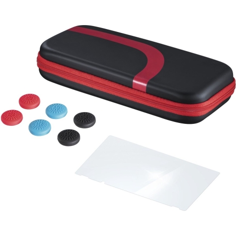 Hama Set (tas,beschermglas,control-opzetstukken) Voor N. Switch,zwart/rood
