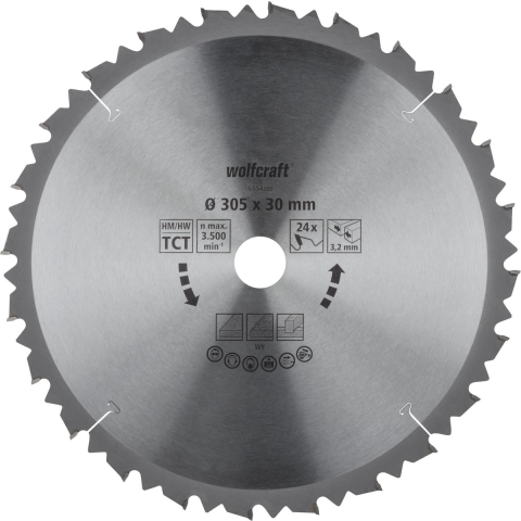 Wolfcraft Kap- en verstekzaagblad | HM | 24 Zähne | Ø305mm | 1 stuk - 6554000