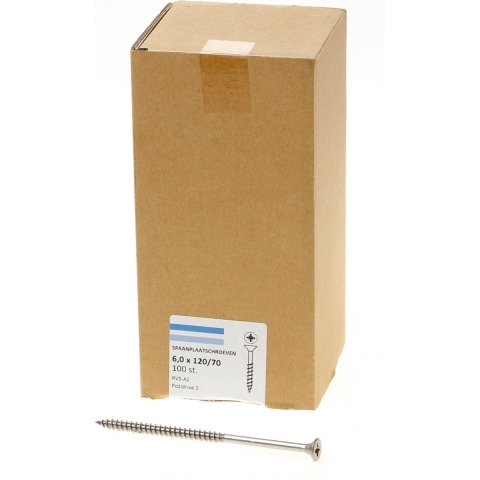 Hoenderdaal Spaanplaatschroef Rvs-A2 Pk PZ3 6.0X120/70 | 100 stuks - 0203.30.50801