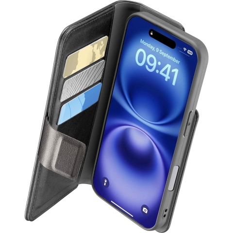 Cellularline Book Agenda Telefoonhoesje Voor Apple Iphone 16 Plus Zwart