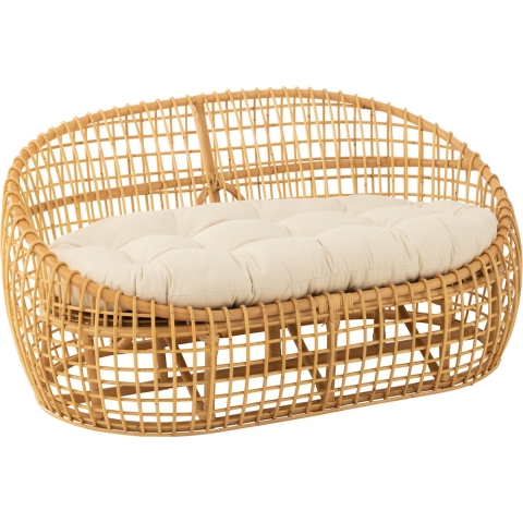 J-Line sofa Lise + kussen 2 Personen - rotan|textiel - naturel|wit