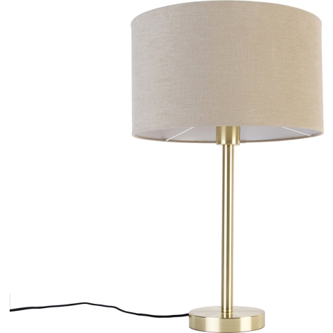 QAZQA Klassieke tafellamp messing met kap lichtbruin 35 cm - Simplo