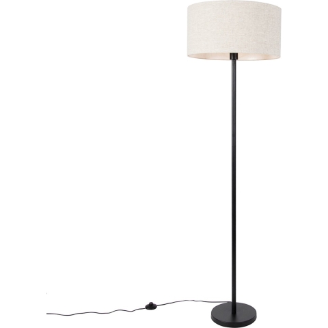 QAZQA Vloerlamp zwart met kap lichtgrijs 50 cm - Simplo