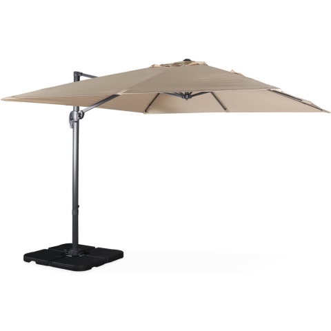 sweeek - Vierkante offset parasol 3x3m + set van 4 verzwaarde tegels