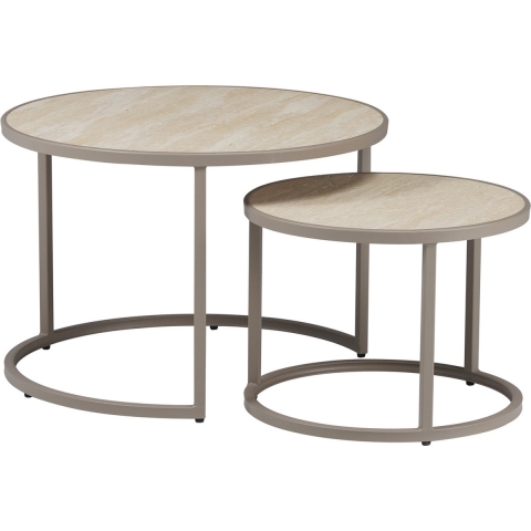 Bronx71 Salontafel Sef set van 2 Ø70 cm en Ø50 cm taupe|travertin
