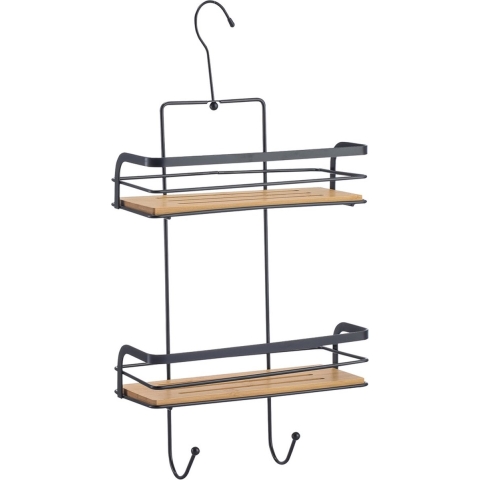 MSV doucherekje hangend - 2-laags - bamboe hout - metaal - H49 cm