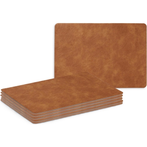 Placemats - 6x - lederlook - cognac kleur - 42 x 30 cm - tafel dekken - onderleggers -