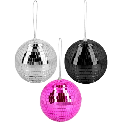 Disco spiegelballen set 3x stuks - mix kleuren - Dia 15 cm - Seventies/eighties thema versiering -