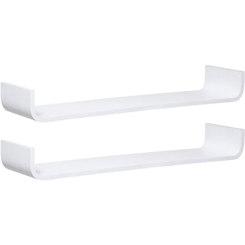 Wandplankje/boekenplankje Fixy - 2x - wit - lamellen hout look - 80 x 20 x 10 cm -