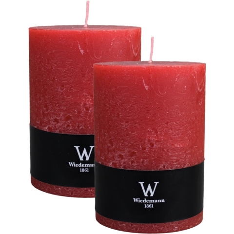 Cilinderkaars/stompkaars groot - 2x - rustieke kaars - rood - 10 x 14 cm - 100 branduren -