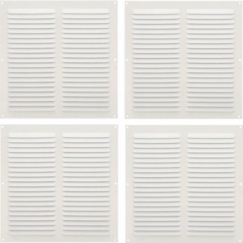 AMIG Ventilatierooster/muurrooster - 4x - 250 x 250mm - aluminium - wit - schoepenrooster -