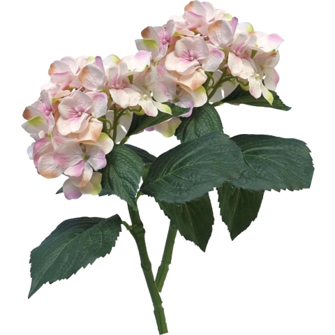 Kunstbloem Hortensia tak - 5x - roze - 48 cm - losse steel - Kunst zijdebloemen - hydrangea -