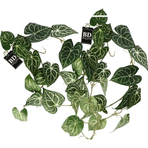 Bellatio Design kunstplant/hangplant slinger - 2x - Anthurium - groen - 109 cm -