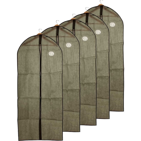 Kledinghoes - 5x - met kijkvenster - grijs - 60 x 137 cm - kledingzak -