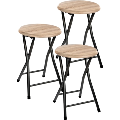 Bijzet krukje/stoel - 3x - Opvouwbaar - zwart/hout - 46 cm -