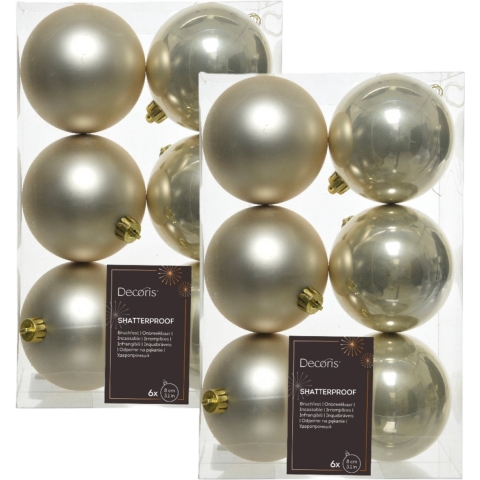 30x Licht parel/champagne kerstballen 8 cm kunststof mat/glans -