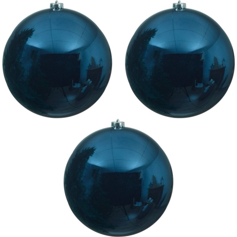 Decoris Kerstbal - 3x - donkerblauw - groot - 20 cm - kunststof - glans -