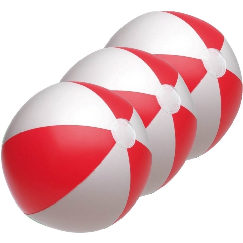 Opblaasbare speelgoed strandbal - 10x stuks - rood/wit - dia 28 cm - Strandballen -