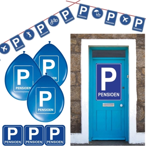 Feestversiering voordeel pakket met Pensioen thema - 4 verschillende artikelen -