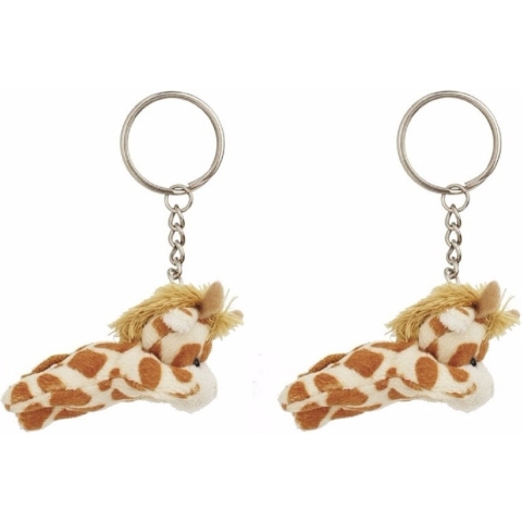 Nature Planet sleutelhanger Giraffe - 6x - 6 cm - pluche - knuffel sleutelhangers -
