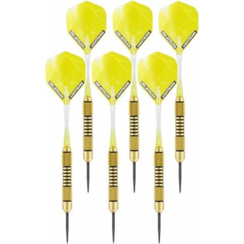 2x Set van 3 dartpijlen Speedy Yellow Brass 19 grams -