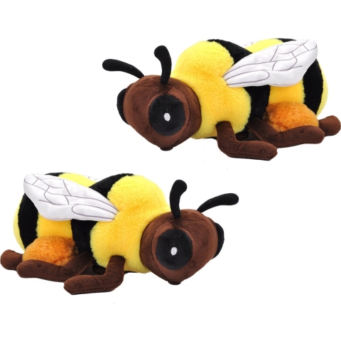 Pluche knuffel dieren Ecokins series - 2x honingbij - zwart/geel - 30 cm -