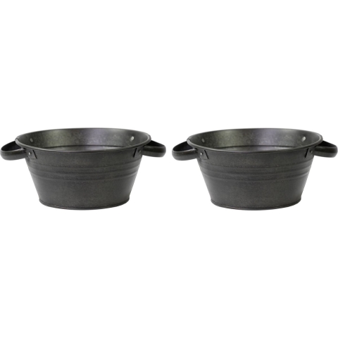 Teil bloempot/plantenpot - 2x - zink - zwart - D40 x H14 cm -
