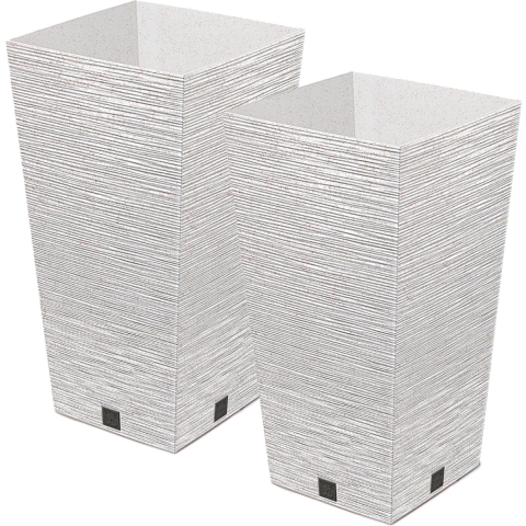 Plantenpot/bloempot - 2x - voor buiten - kunststof - wit - Eco wood look - D20 x H38 cm -