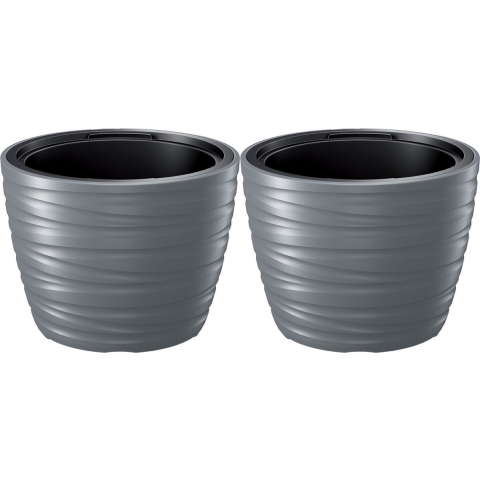Plantenpot/bloempot Amazing - 2x - buiten/binnen - kunststof - steengrijs - D37 x H28 cm -