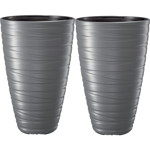Plantenpot/bloempot Amazing - 2x - buiten/binnen - kunststof - steengrijs - D37 x H58 cm -