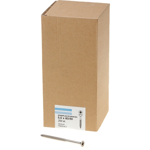 Hoenderdaal Spaanplaatschroef Rvs-A2 Pk PZ2 5.0X80/50 | 200 stuks - 0203.30.42401