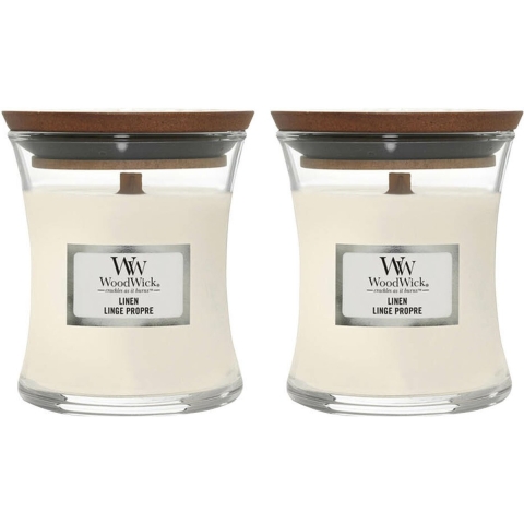 2x WoodWick Geurkaars Mini Linen 85 gr