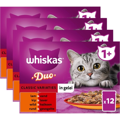 4x Whiskas Duo Senior Classic Variaties Multipack 12 x 85 gr