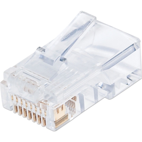 Intellinet Kabel Intellinet verpakking van 100 stuks Cat5e modulaire RJ45-stekkers Pro Line UTP 3-voudige klem voor massieve draad 100 stekkers in pot 50 μ