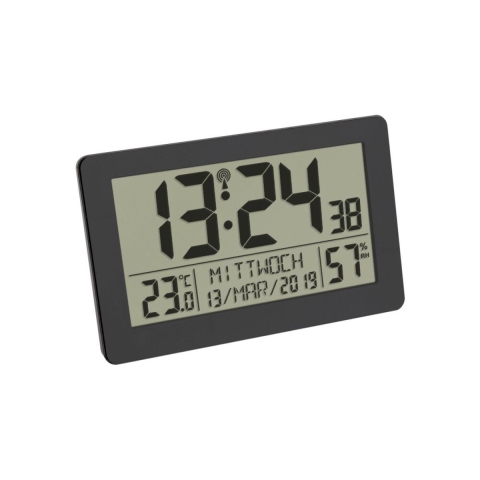 TFA Dostmann 60.2557.01 Zendgestuurde klok Zendergestuurd 206 mm x 30 mm x 130 mm Zwart Groot display