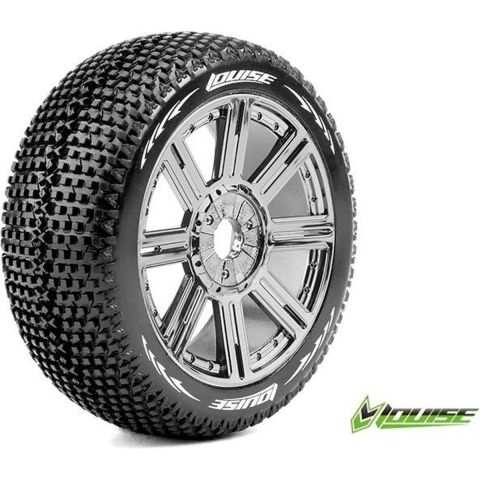Louise B-TURBO Super Soft banden op black chrome spaakvelgen voor 1/8 buggy
