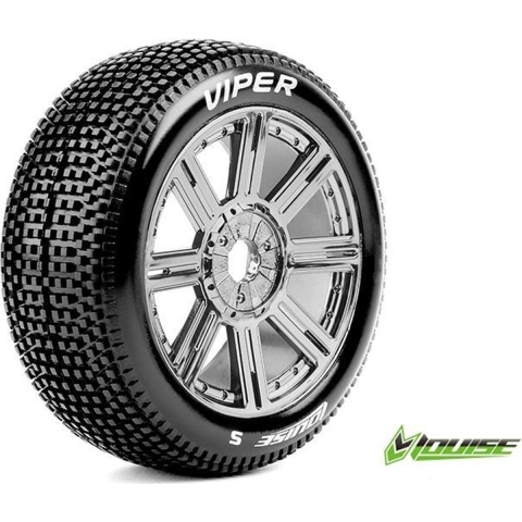 Louise B-VIPER-JA Super Soft banden op black chrome spaakvelgen voor 1/8 buggy