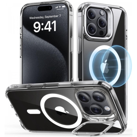 ESR Classic Hybrid HaloLock Case + Stash Stand Backcover Apple iPhone 16 Pro Transparant MagSafe compatible