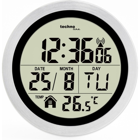 Techno Line WT3005 Zendgestuurde klok Zendergestuurd 14.7 cm x 14.7 cm x 14.7 cm x 14.7 cm x 7.9 cm Zilver Spatwaterdicht