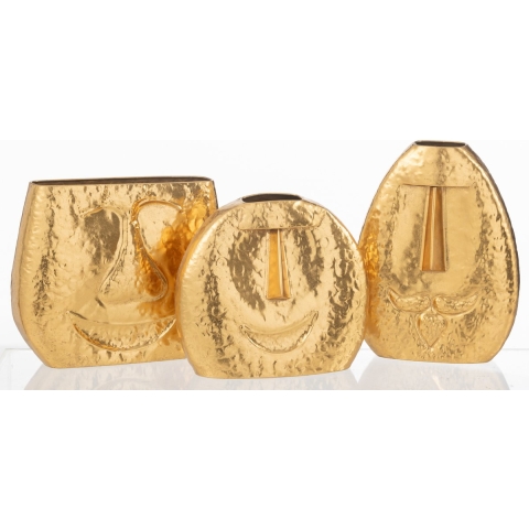 J-Line vaas gezichten - metaal - goud - 3 stuks - 36.5 x 30 cm