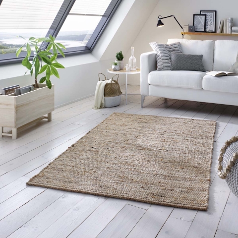 Tapeso Wollen vloerkleed handweef Oslo - beige|crème - 140x200 cm