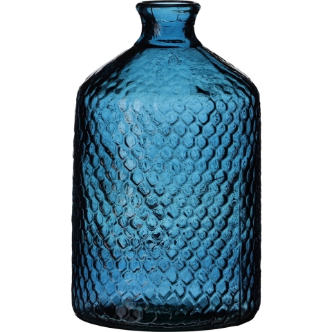 Natural Living Vaas Scubs Bottle - blauw geschubt - glas - D18 x H31cm
