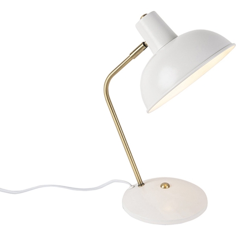 QAZQA Retro tafellamp wit met brons - Milou