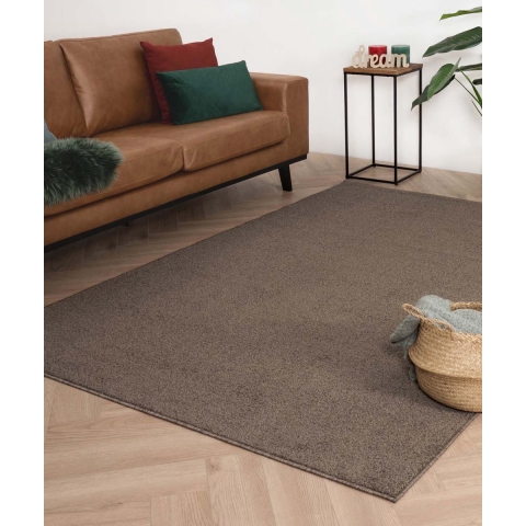 Tapeso Vierkant vloerkleed Fine - mokka - 240x240 cm