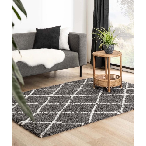 Boho&me Hoogpolig vloerkleed ruiten Habitat - grijs|wit - 100x200 cm