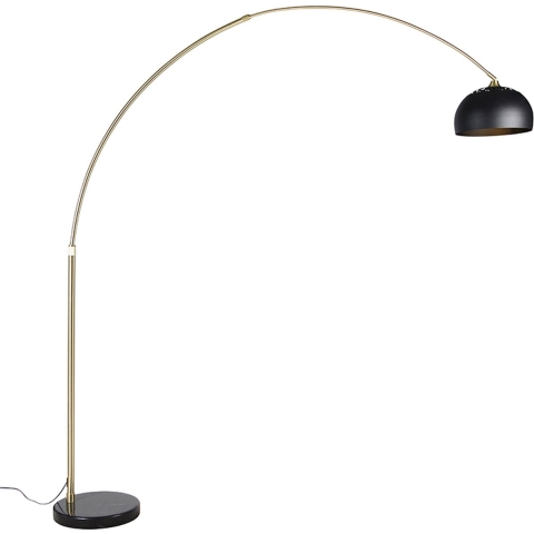 QAZQA Moderne booglamp messing met marmeren voet en zwarte kap 32,5
