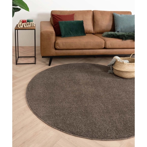 Tapeso Rond vloerkleed Fine - mokka - 240 cm rond