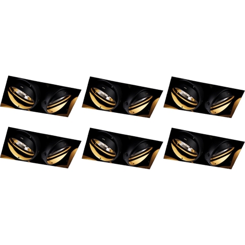 QAZQA Set van 6 inbouwspots zwart GU10 AR111 trimless 2-lichts -