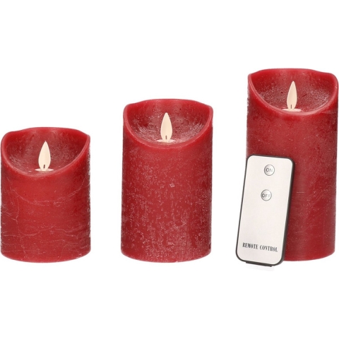 Anna&apos;s Collection Stompkaarsen - 3x - bordeaux rood - LED kaarsen