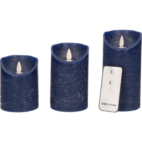 Anna&apos;s Collection Stompkaarsen - 3x - donkerblauw - LED kaarsen